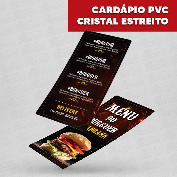 Cardápio PVC Cristal Estreito - Gráfica Madri Centro Palhoça SC -