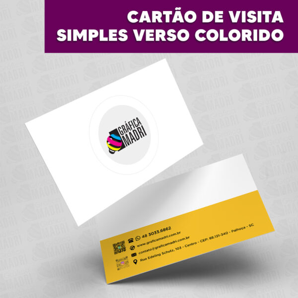 Cartão de Visita Simples Verso Colorido - Gráfica Madri Centro Palhoça SC -