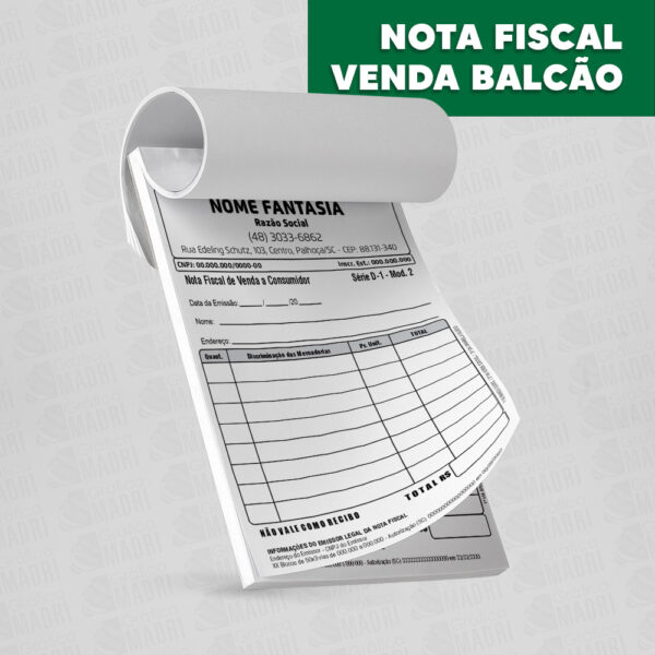 Nota Fiscal Venda Balcão - Gráfica Madri Centro Palhoça SC