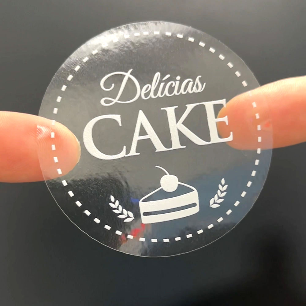 Adesivo BOPP Transparente com Impressão Branca UV - Impressão Digital - Gráfica Madri