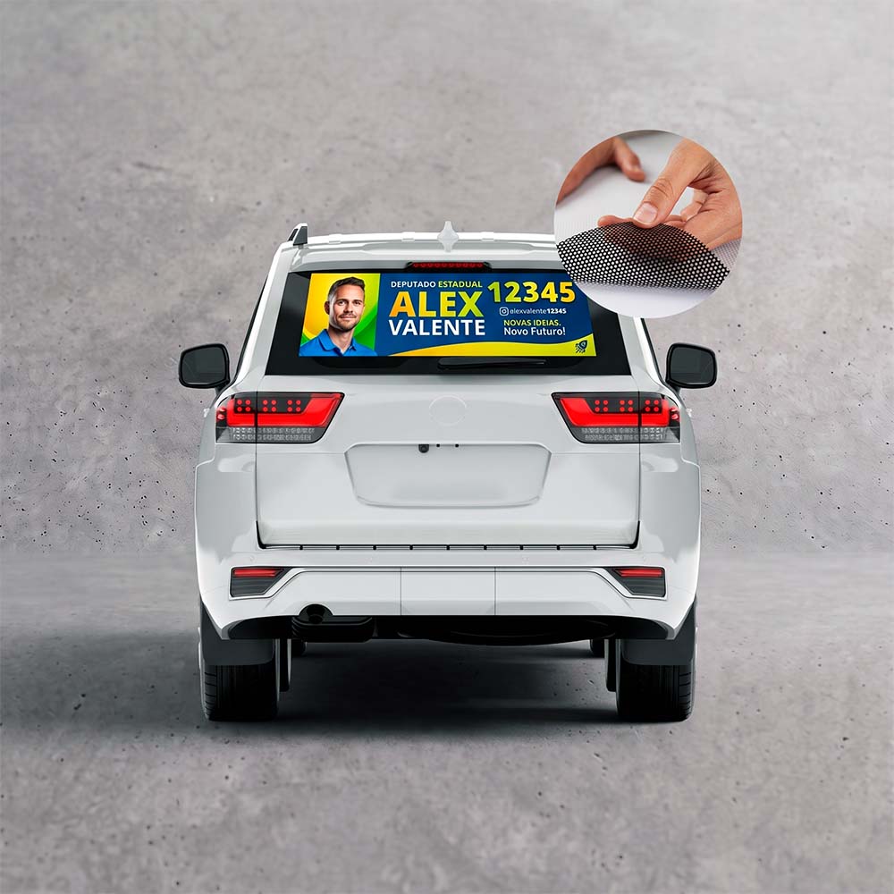 Adesivo Perfurado Eleições 2026 - Vidro Traseiro de Carro e Vitrines - Gráfica Madri - Impressão - Palhoça - Florianópolis