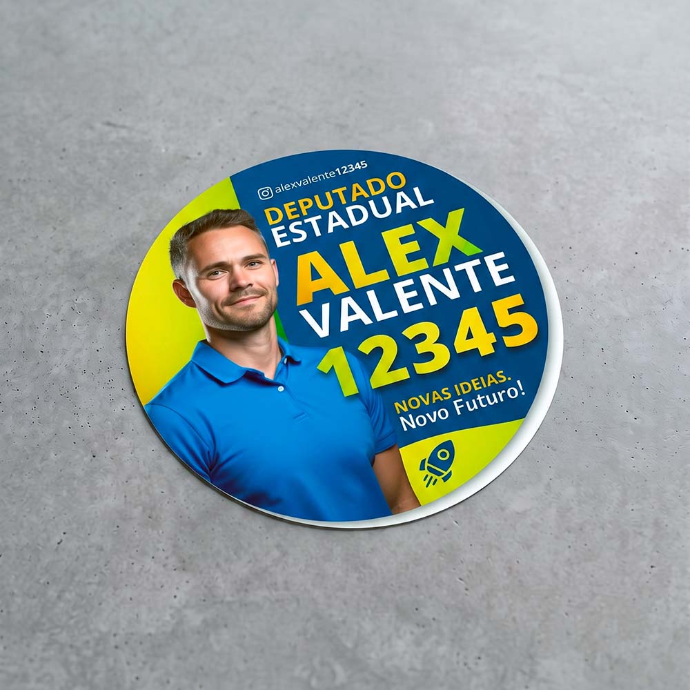 Adesivo Vinil Redondo Eleições 2026 Personalizado - Diversos Tamanhos de Alta Resistência - Gráfica Madri - Impressão - Palhoça - Florianópolis